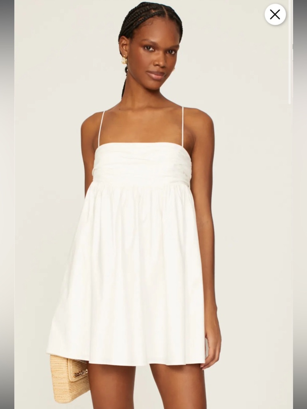 Reformation White Spaghetti-Strap Babydoll Mini Dress